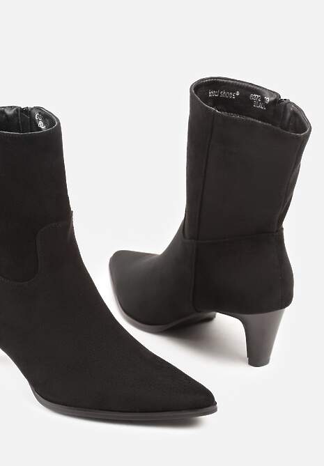 Czarne Botki na Stożku z Imitacji Zamszu Avinella
