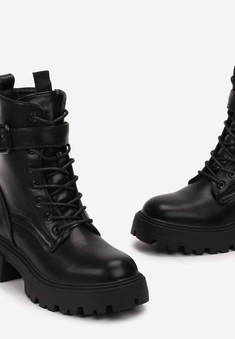 Czarne Botki Workery z Paskiem Wokół Cholewki Galitrisa