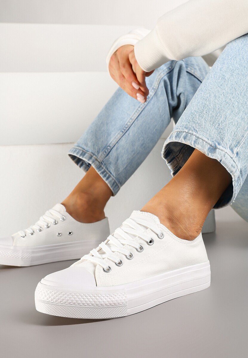 Białe Trampki Basic z Cholewką przed Kostkę na Niskiej Platformie Senadra
