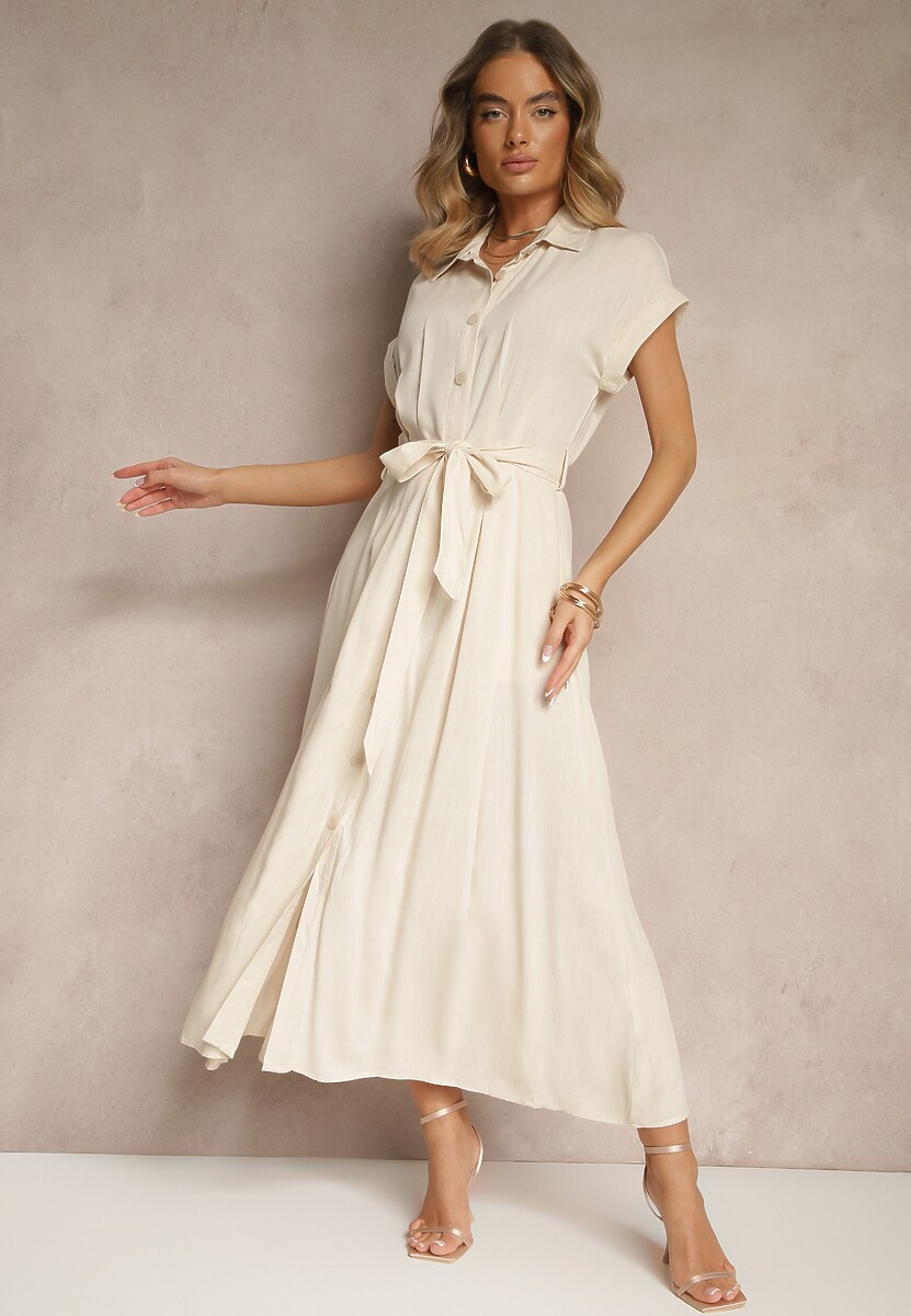 Czarna Koszulowa Sukienka z Wiskozy z Paskiem Rinaira