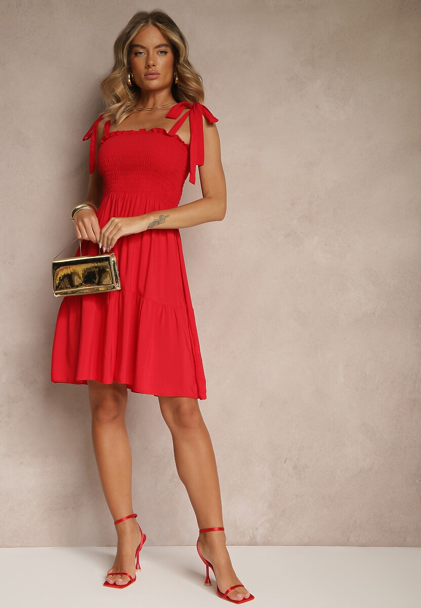 Czerwona Sukienka z Bawełny Ozdobiona Wiązaniem Tollasea