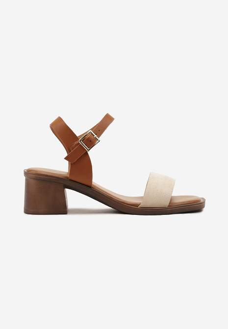 Beżowe Sandały Boho z Imitacją Drewna na Obcasie i Podeszwie Effioma