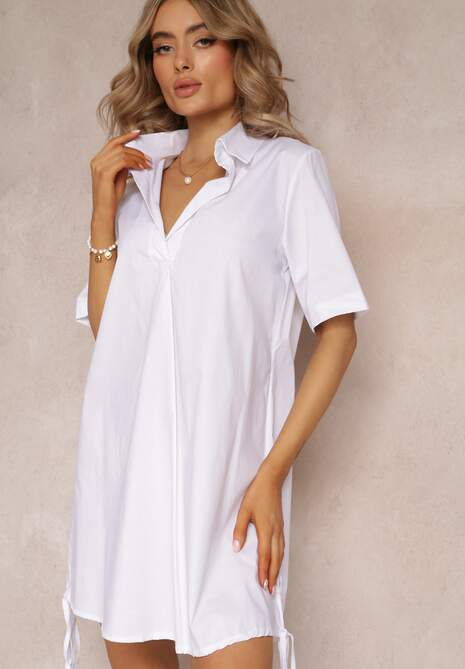 Biała Pudełkowa Sukienka z Ozdobnym Wiązaniem Barbitt