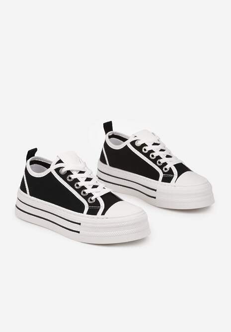 Czarne Trampki na Niskiej Platformie Ozdobione Cyrkoniami Felelith