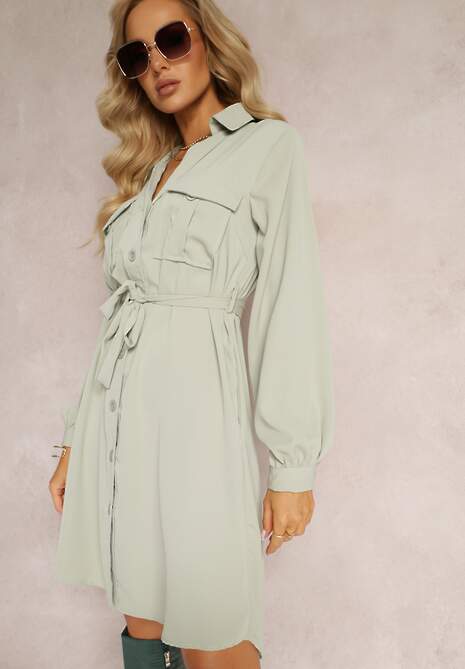 Jasnozielona Koszulowa Sukienka Mini Bawełniana Zenata