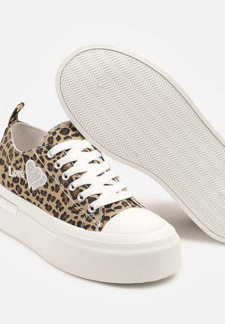 Panterkowe Trampki na Platformie z Ozdobnym Napisem i Sercem Laviere