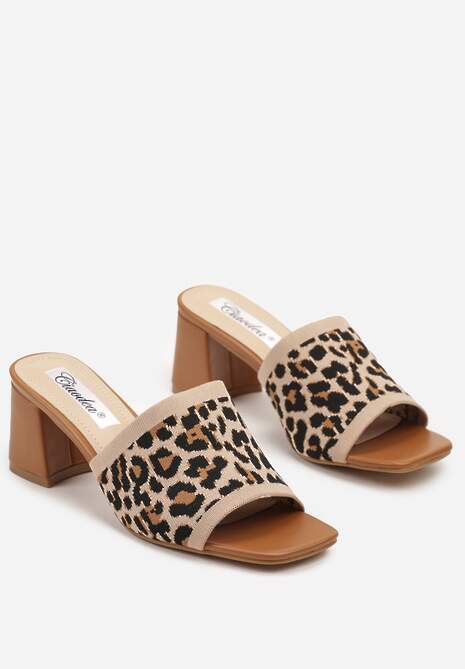 Panterkowe Szydełkowe Klapki na Słupkowym Obcasie Idaretia