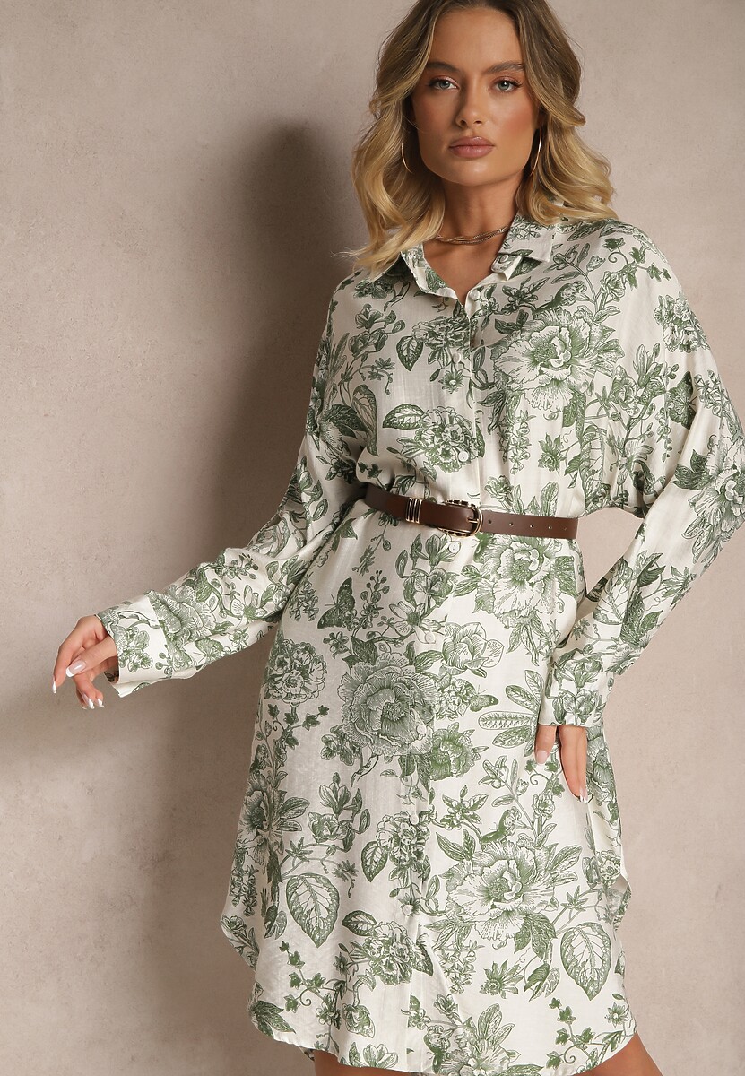 Zielona Kwiatowa Koszulowa Sukienka z Wiskozy Lisvesia