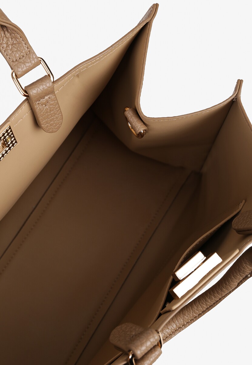 Beżowa Torebka Shopperka z Rączkami Ozdobiona Klamrą Nalasia