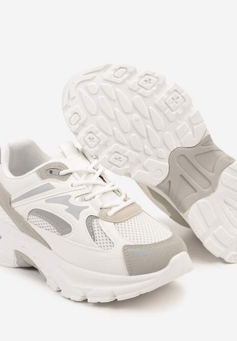 Biało-Szare Sneakersy na Tłoczonej Platformie z Geometrycznymi Wstawkami Asloria