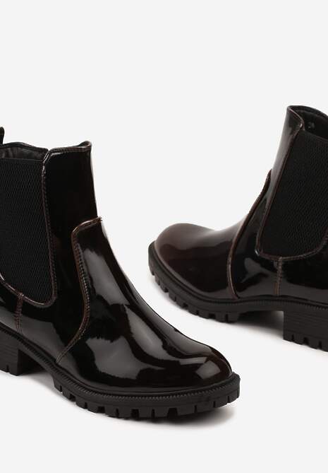 Brązowe Botki Sztyblety z Lakierowanym Połyskiem Atinarra