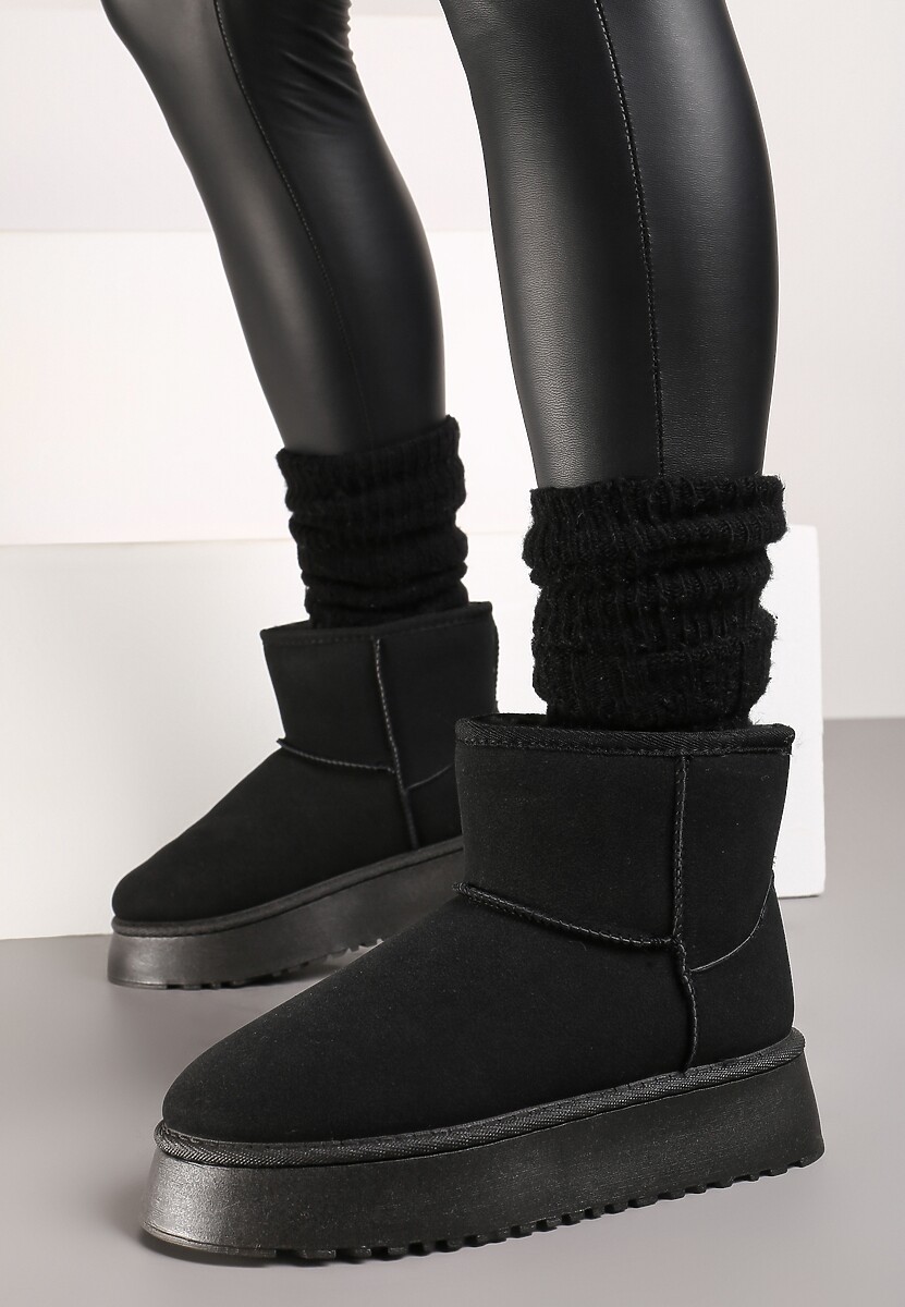 Czarne Śniegowce na Platformie z Przeszyciami Tinalisa