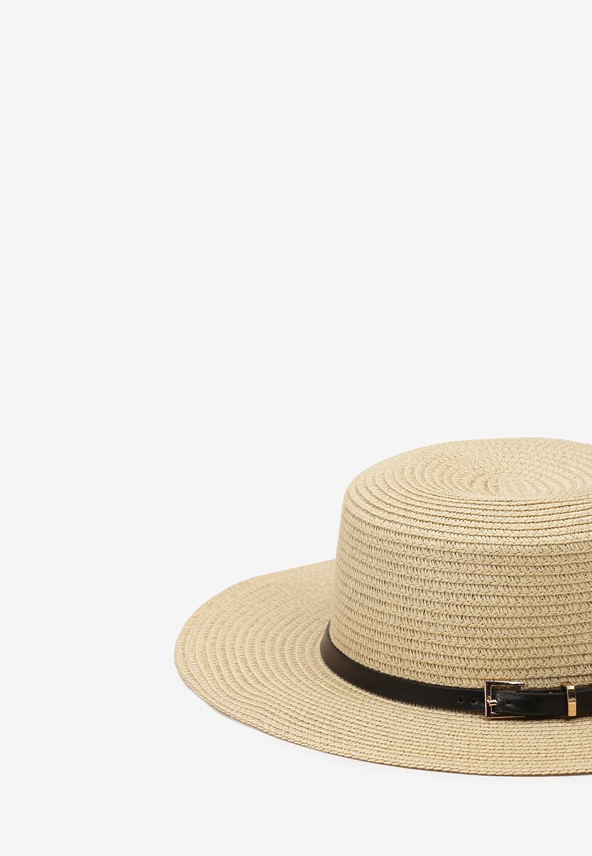 Beżowy Kapelusz z Plecionki z Paskiem i Szerokim Rondem Aspicaia