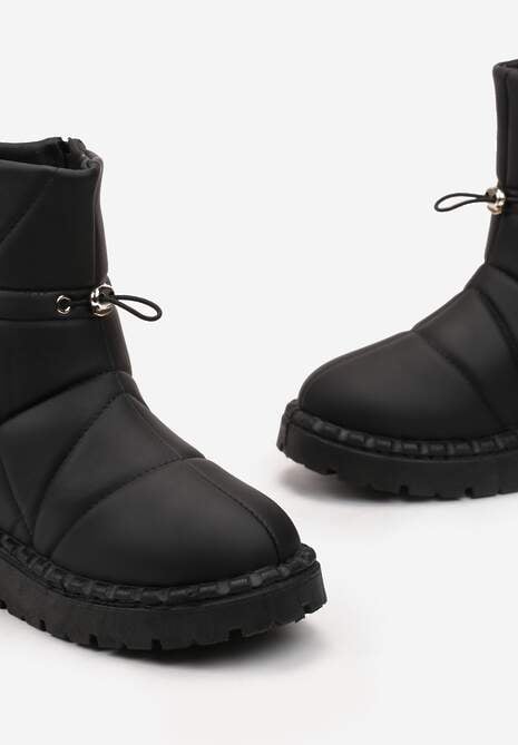 Czarne Śniegowce za Kostkę na Platformie ze Ściągaczem Rindali