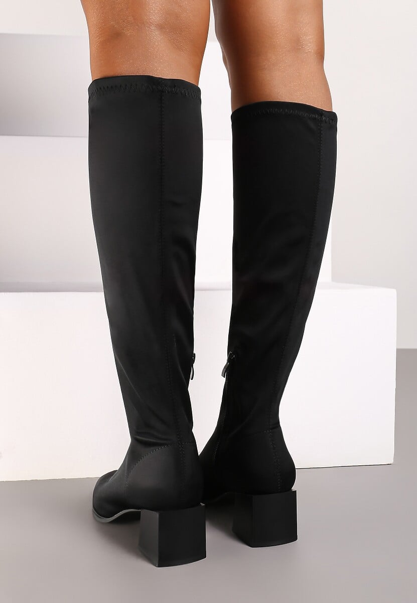 Czarne Kozaki na Słupku z Kwadratowym Noskiem Terilaye