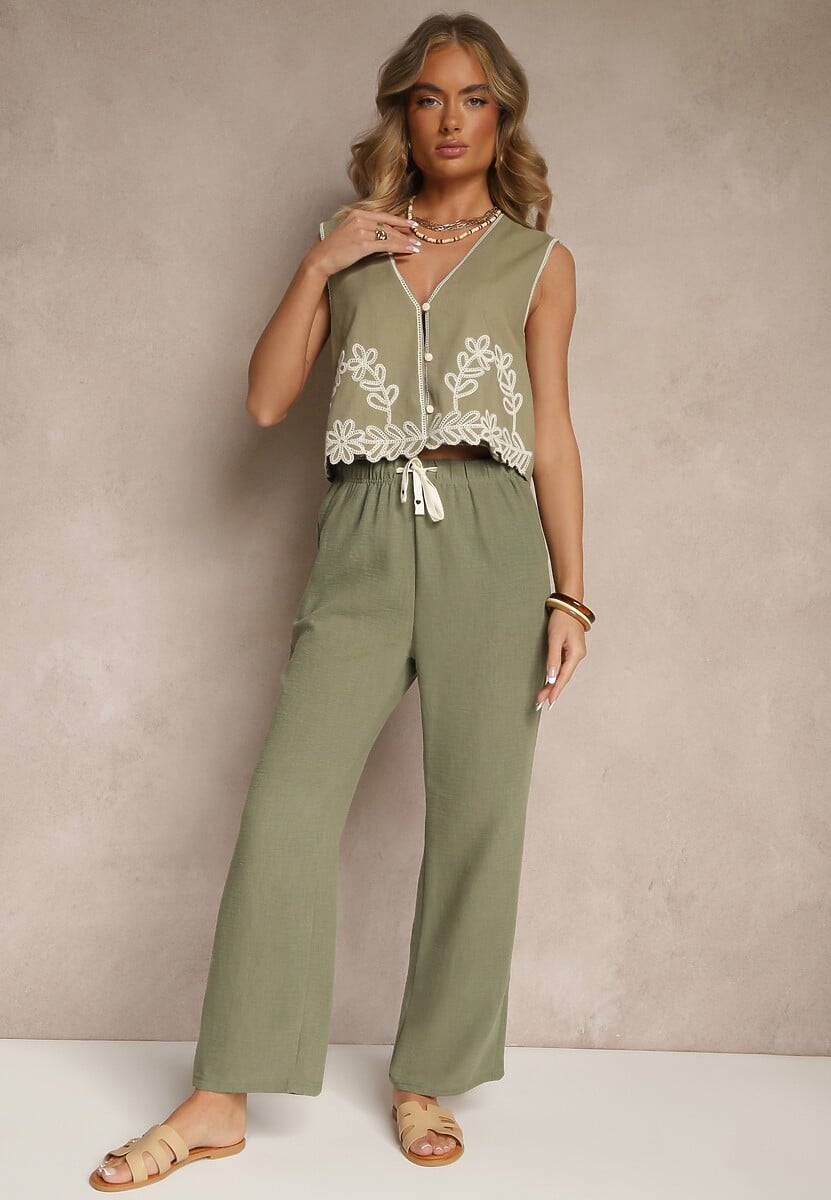 Czarne Spodnie High Waist z Szeroką Nogawką i Gumką w Pasie Mirarena