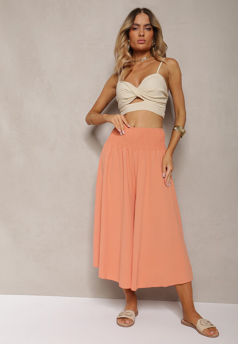 Pomarańczowe Spodnie Szerokie Luźne High Waist Inestria