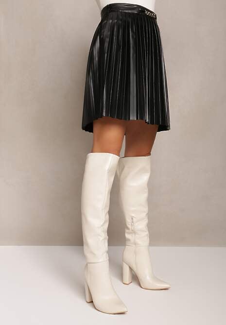 Czarna Plisowana Spódnica Mini z Imitacji Skóry Eshin