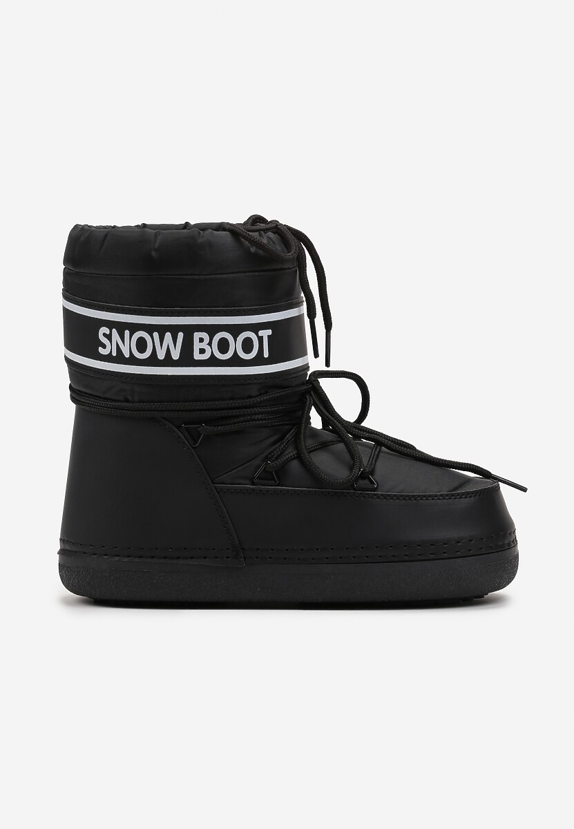 Czarne Śniegowce z Nadrukiem i Ozdobnym Wiązaniem Zulla