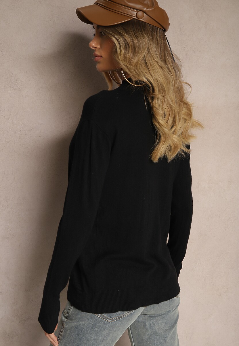 Czarny Klasyczny Sweter ze Stójką Miridra