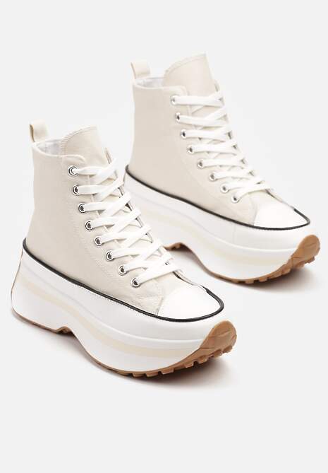 Beżowe Trampki za Kostkę na Platformie z Tłoczeniami Danawinn