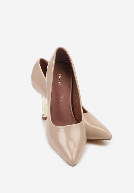 Beżowe Szpilki Lakierowane Vices ze Skórzaną Wkładką i Cyrkoniami Avadvire