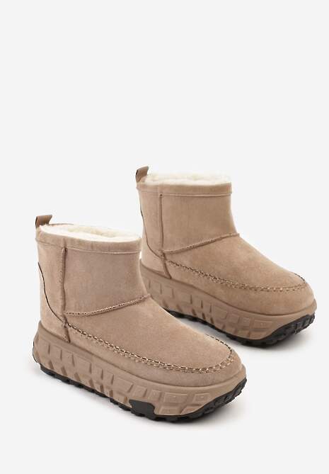 Ciemnobeżowe Śniegowce na Platformie Ozdobionej Tłoczeniem Apinelle