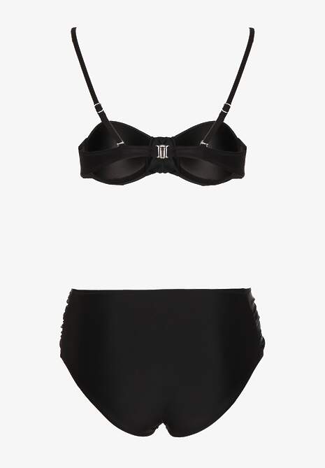 Czarne Bikini Figi i Usztywniany Biustonosz z Marszczeniem Vintelle