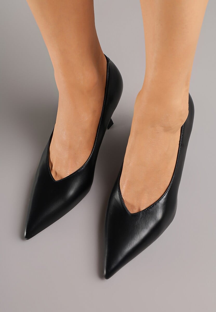 Czarne Czółenka Vices na Kaczuszce z Wkładką ze Skóry Naturalnej Zaisse