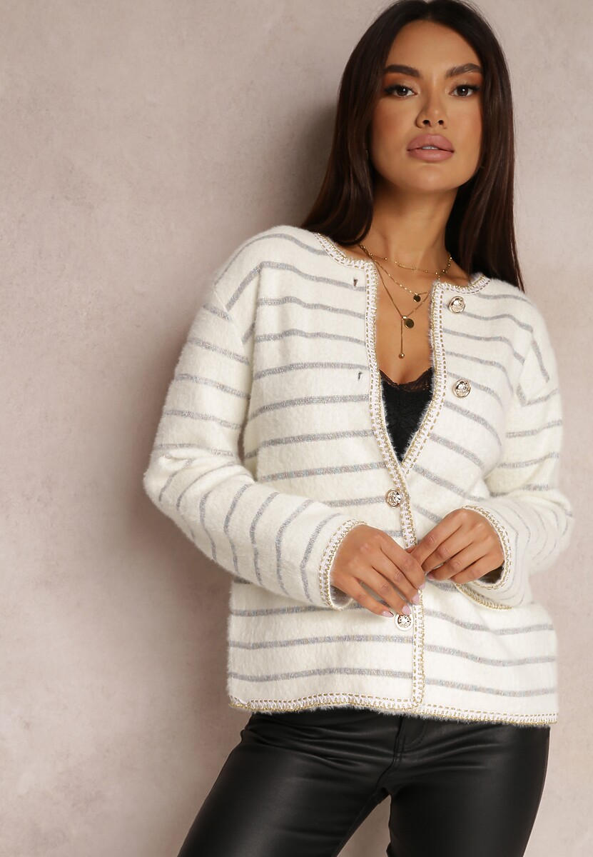 Biały Kardigan z Wiskozy na Guziki Bive