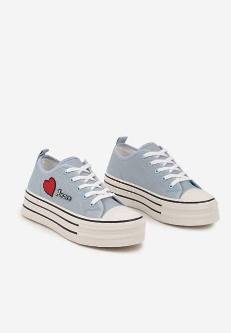 Niebieskie Trampki na Grubej Podeszwie z Aplikacją i Napisem Eheria