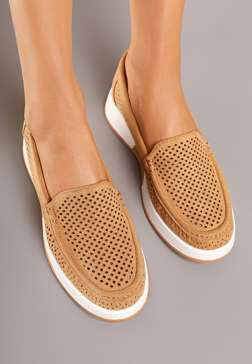 Brązowe Ażurowe Mokasyny z Wkładką ze Skóry Naturalnej Lunadinea