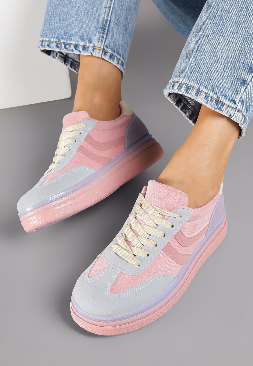 Różowo-Niebieskie Sneakersy Typu Kultowe Tenisówki na Niskiej Platformie Olritia