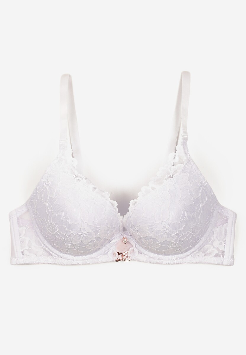 Biały Koronkowy Biustonosz Ozdobiony Metaliczną Aplikacją Mirzedi