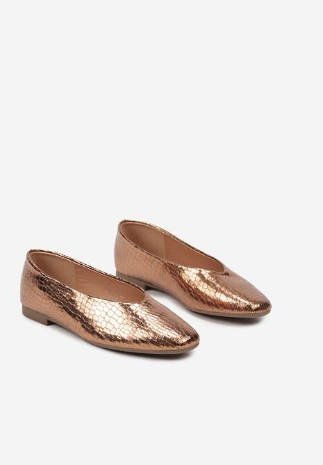 Brązowe Lakierowane Balerinki z Krokodylim Tłoczeniem o Kwadratowym Nosku Zerita