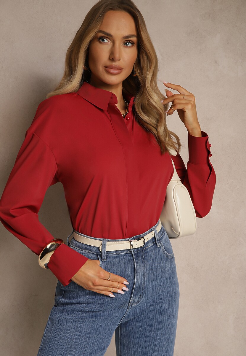 Bordowa Koszula z Wiskozą w Klasycznym Stylu Lisarila