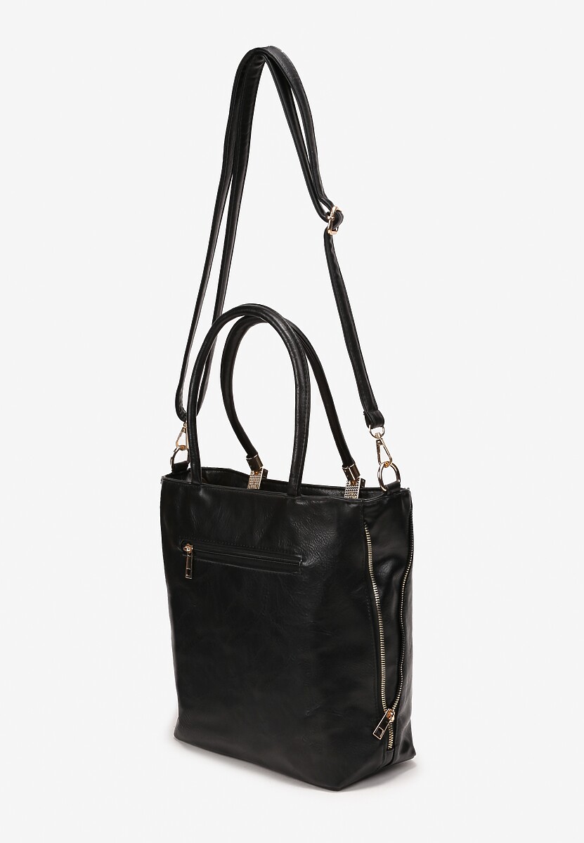 Czarna Duża Torebka z Ekoskóry i Rączkami Ninette