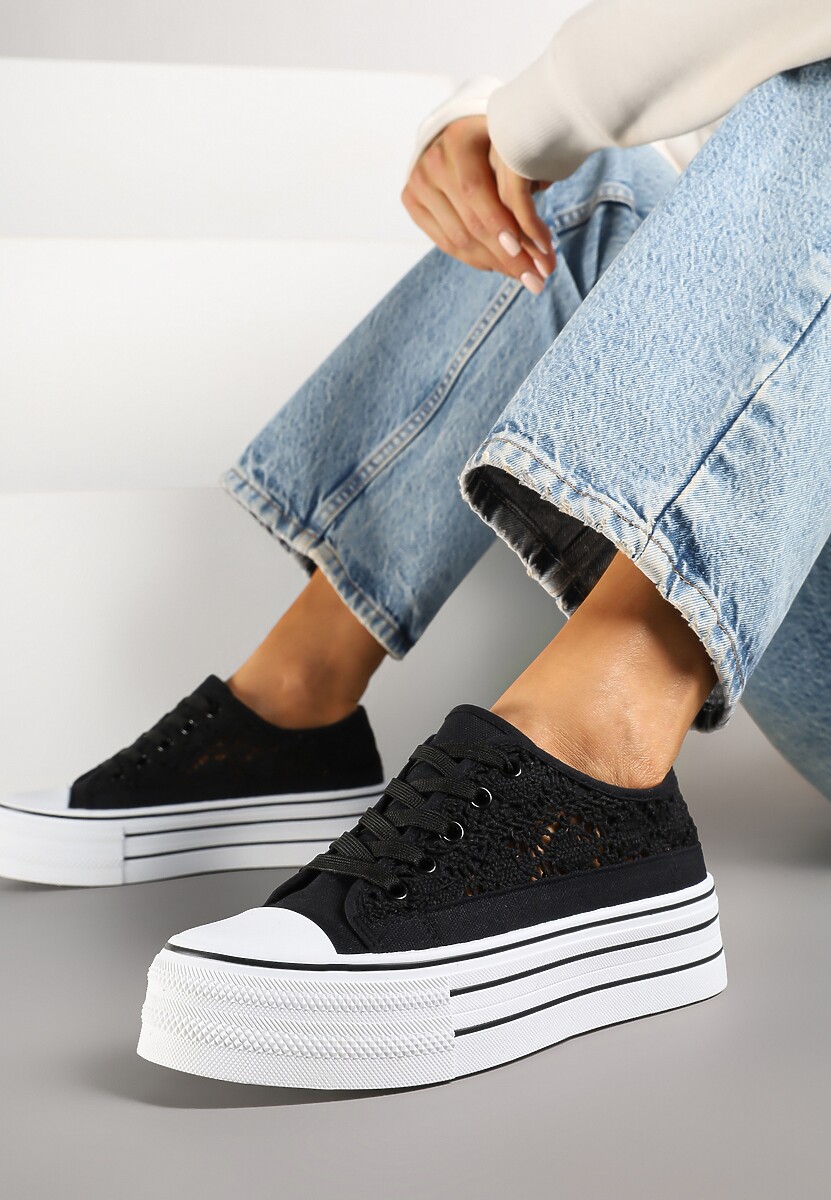 Białe Ażurowe Trampki na Platformie Felenna