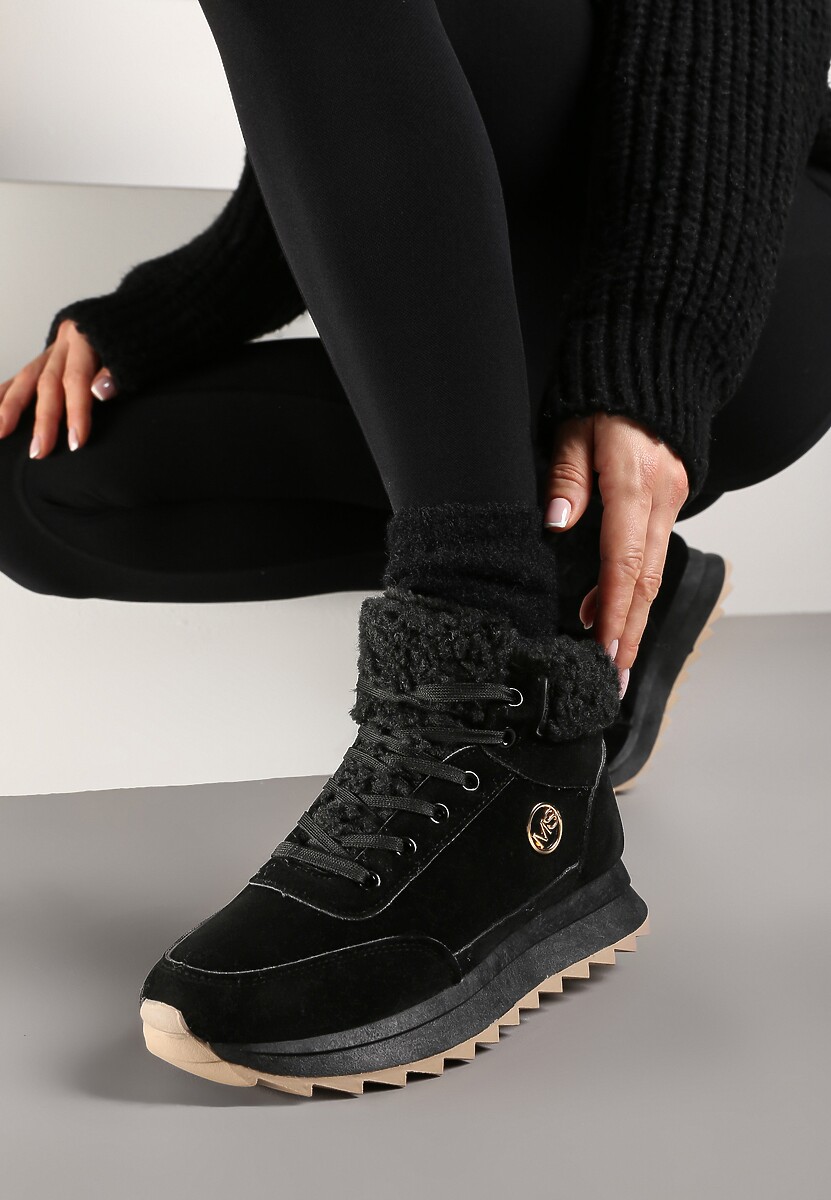 Czarne Zimowe Sneakersy ze Sztucznym Futerkiem Turelia