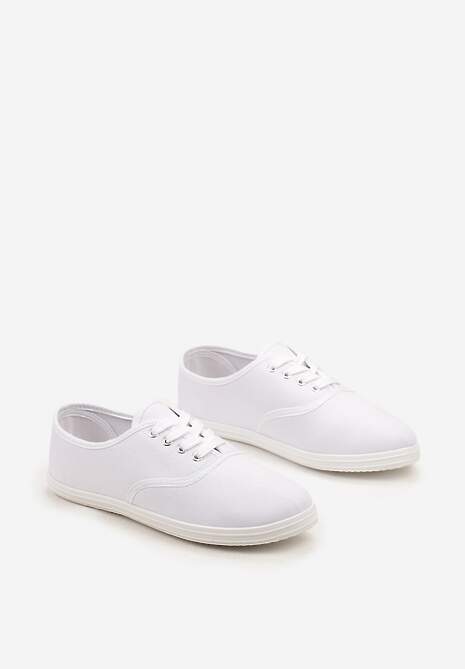 Białe Klasyczne Sznurowane Tenisówki na Płaskiej Podeszwie Efona