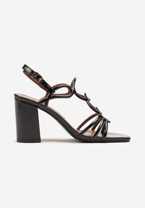 Czarne Sandały na Obcasie Zdobione Eleganckimi Paskami Neorana