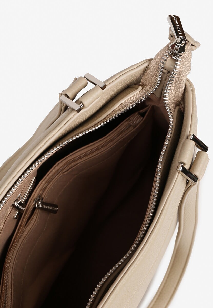 Ciemnobeżowa Torebka Ozdobiona Metalicznym Napisem Nilomena