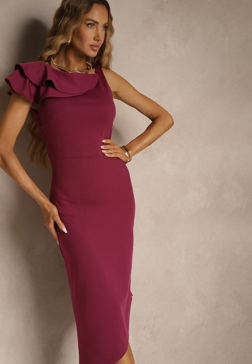 Fioletowa Asymetryczna Sukienka Vices Koktajlowa Ozdobiona Falbanką Zivorin