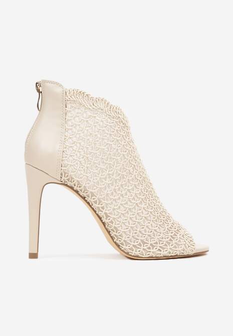 Beżowe Eleganckie Ażurowe Sandały Vices na Szpilce Nelithin