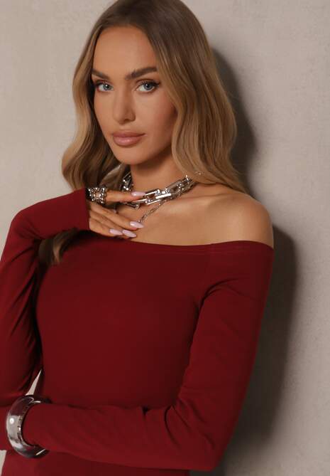 Bordowa Bluzka z Bawełny z Wycięciem na Kciuk Valwiwi