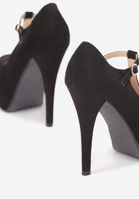 Czarne Czółenka z Paskiem na Platformie Leyli