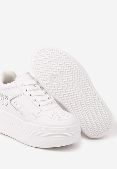 Biało-Srebrne Sneakersy Vices na Platformie Ozdobione Metalicznymi Aplikacjami Nelanil
