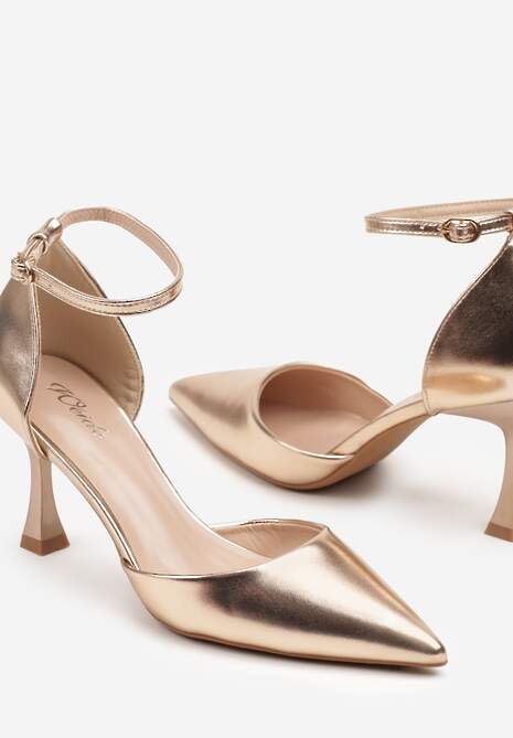 Szampańskie Czółenka na Szpilce z Paskiem Wokół Kostki Eleantia