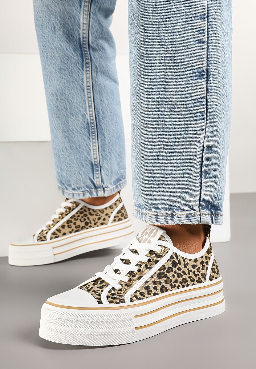 Panterkowe Trampki na Platformie Ozdobione Cyrkoniami Arenoria