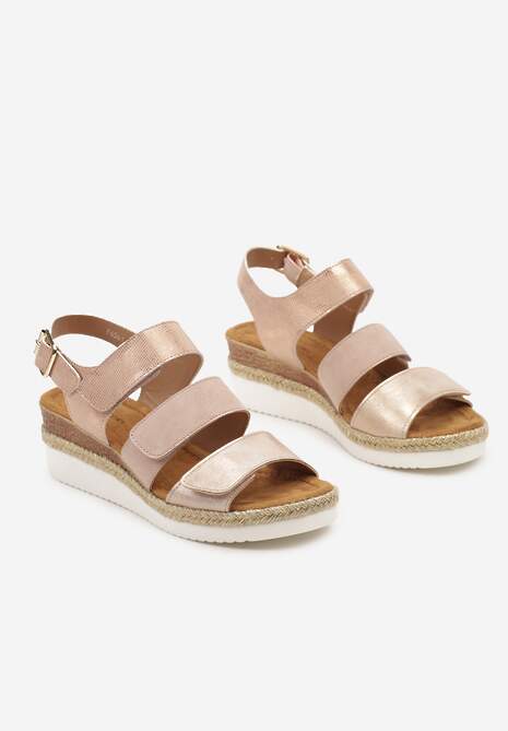 Różowe Sandały na Koturnie z Plecionką Zapinane na Rzepy Fanelina